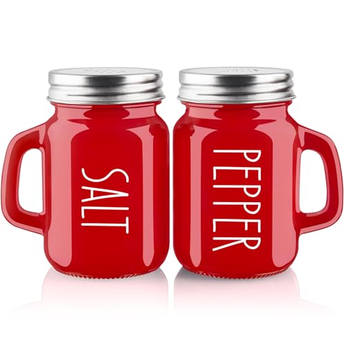ZOSUJO Red Salt and Pepper Shakers Set, ZOSUJO 4 oz Cute Modern Glass Christmas Red Shaker Sets with Stainless Steel Lids, Red Kitchen Decor and Accessories for Home Restaurants Weddings - Image 1