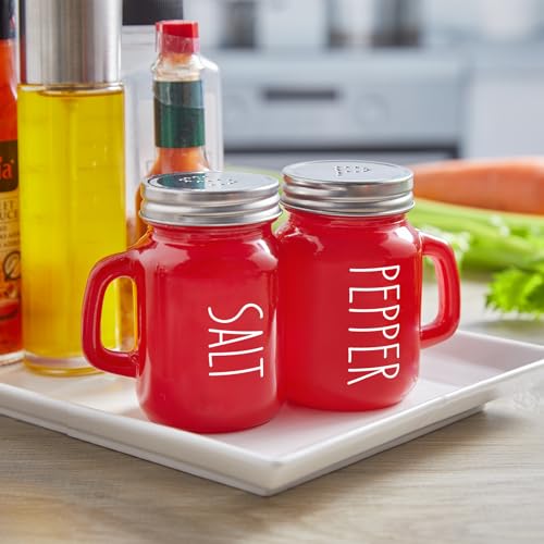 ZOSUJO Red Salt and Pepper Shakers Set, ZOSUJO 4 oz Cute Modern Glass Christmas Red Shaker Sets with Stainless Steel Lids, Red Kitchen Decor and Accessories for Home Restaurants Weddings - Image 2