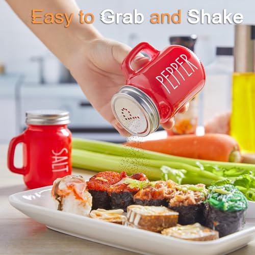 ZOSUJO Red Salt and Pepper Shakers Set, ZOSUJO 4 oz Cute Modern Glass Christmas Red Shaker Sets with Stainless Steel Lids, Red Kitchen Decor and Accessories for Home Restaurants Weddings - Image 4