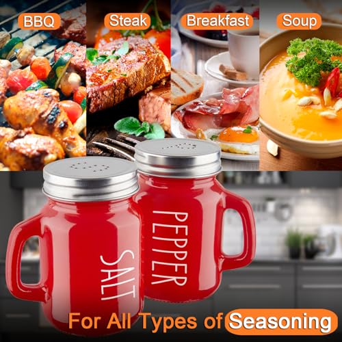 ZOSUJO Red Salt and Pepper Shakers Set, ZOSUJO 4 oz Cute Modern Glass Christmas Red Shaker Sets with Stainless Steel Lids, Red Kitchen Decor and Accessories for Home Restaurants Weddings - Image 5