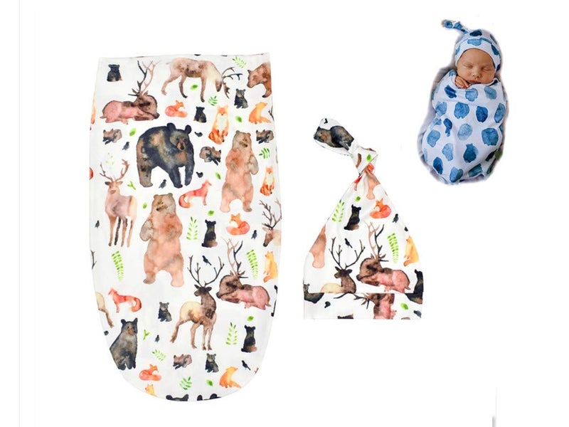 KAIXIN Swaddle Sack; Baby Cocoon Swaddle Wrap; Newborn Sage Swaddle with Matching Top Knot Hat ; Sleep Sack - Newborn Photography Prop (Blue) - Image 2