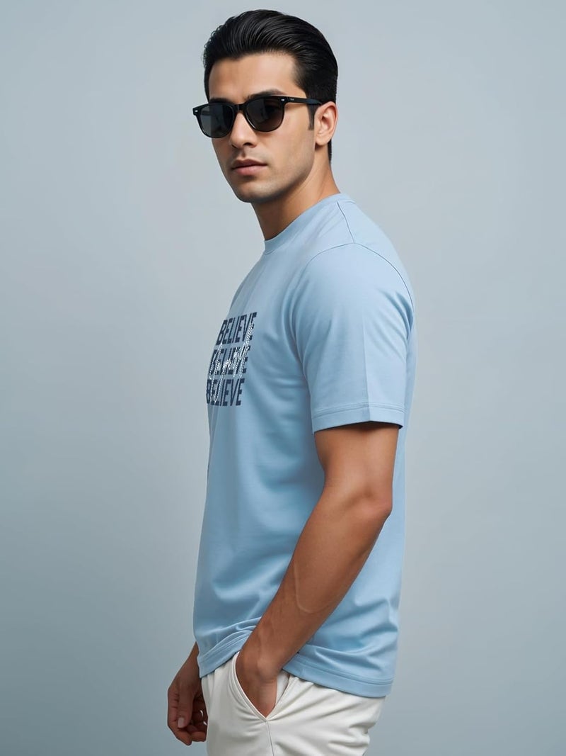 ADRO Men's Sky Blue Motivational Printed T-Shirt - Believe in Yourself Graphic, Regular Fit, Cotton Lycra Stretch Fabric - Image 4