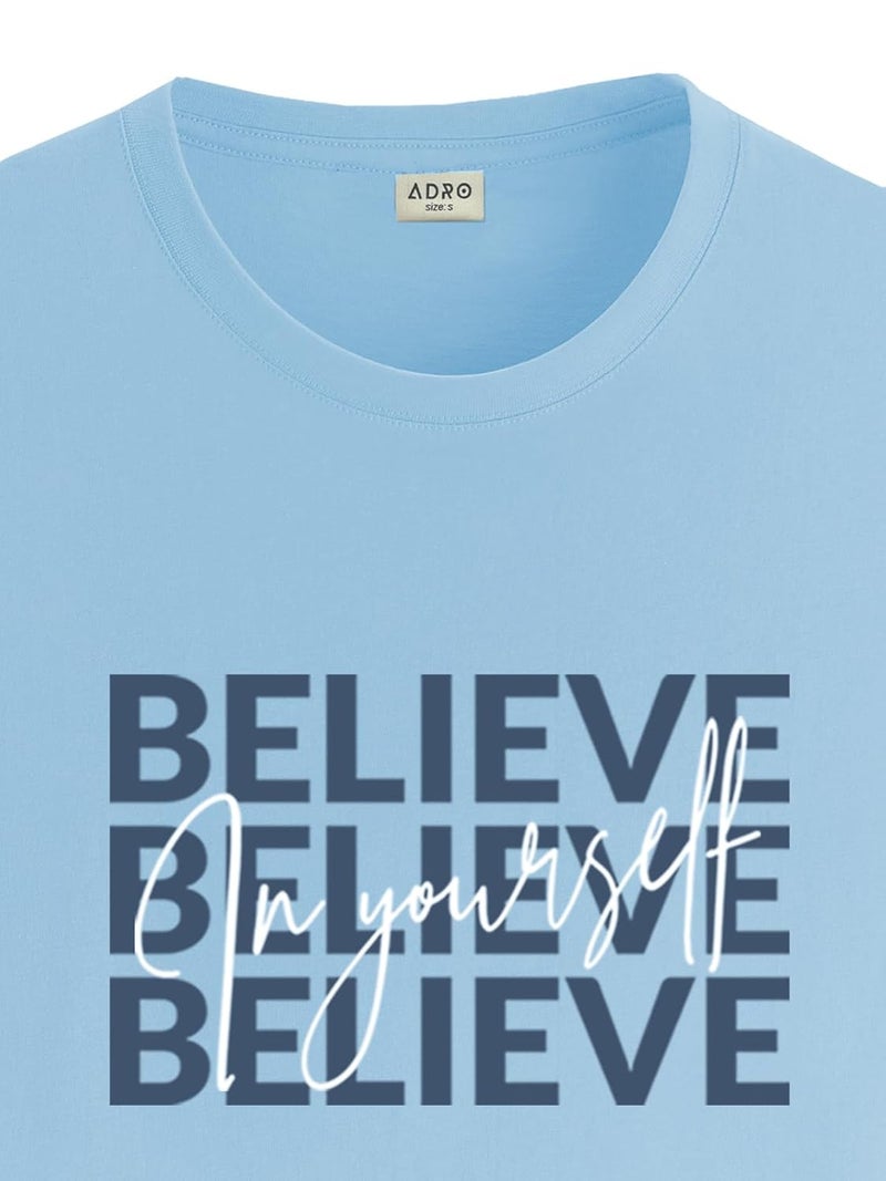 ADRO Men's Sky Blue Motivational Printed T-Shirt - Believe in Yourself Graphic, Regular Fit, Cotton Lycra Stretch Fabric - Image 2