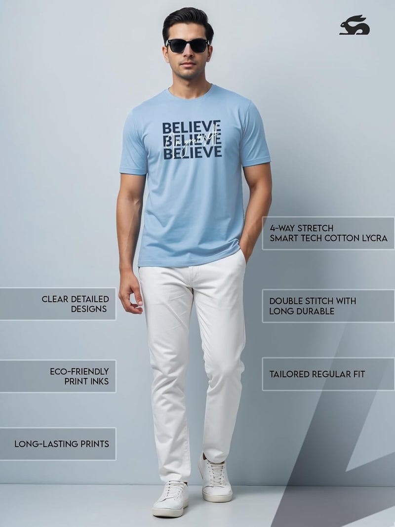 ADRO Men's Sky Blue Motivational Printed T-Shirt - Believe in Yourself Graphic, Regular Fit, Cotton Lycra Stretch Fabric - Image 5