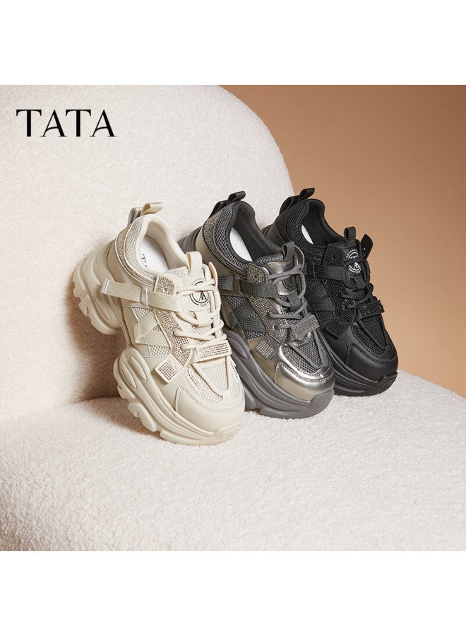 Tata Starry Women’s Thick-soled Dad Sneakers Height-increasing Sports Shoes Lightweight Casual Shoes Cy201am5 Black Size 39 - Image 3