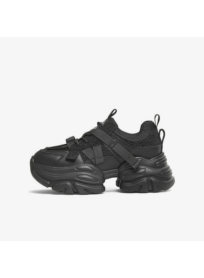 Tata Starry Women’s Thick-soled Dad Sneakers Height-increasing Sports Shoes Lightweight Casual Shoes Cy201am5 Black Size 39 - Image 4