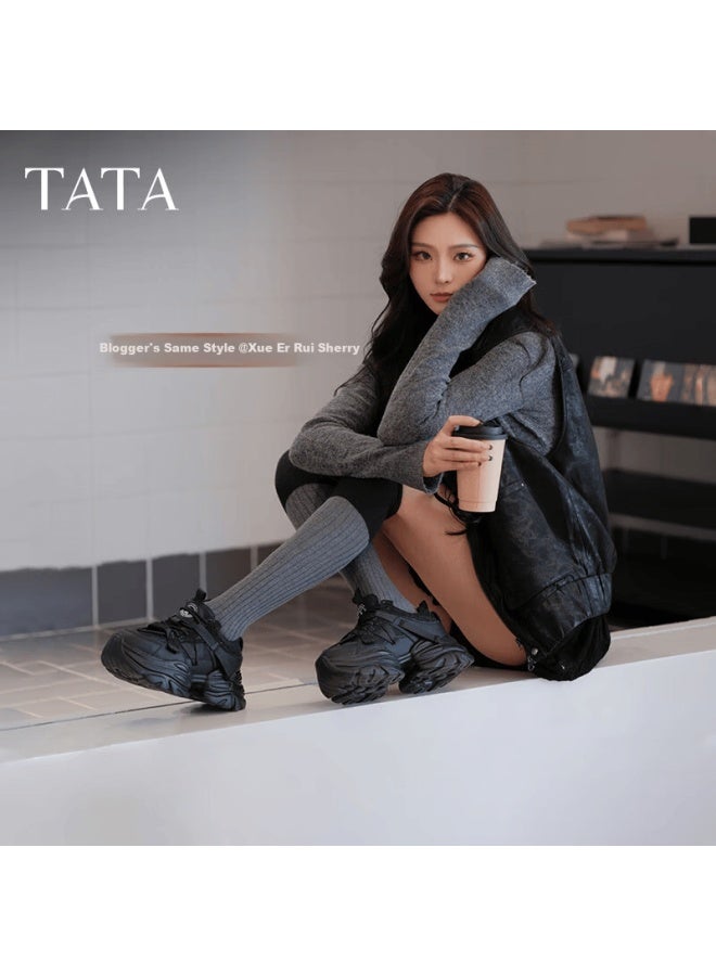 Tata Starry Women’s Thick-soled Dad Sneakers Height-increasing Sports Shoes Lightweight Casual Shoes Cy201am5 Black Size 39 - Image 2