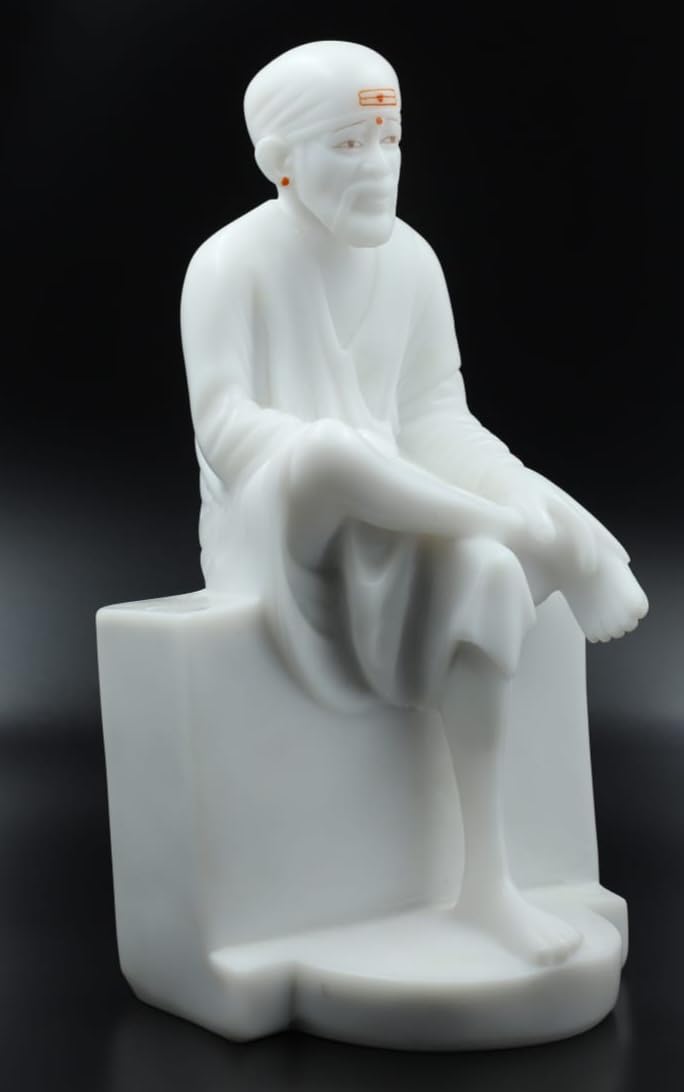 Hemant art Sai Baba Marble StatueIdolMurtiSai Baba Vastra Poshak Dress with Pagadi12 Inch White Marble - Image 5