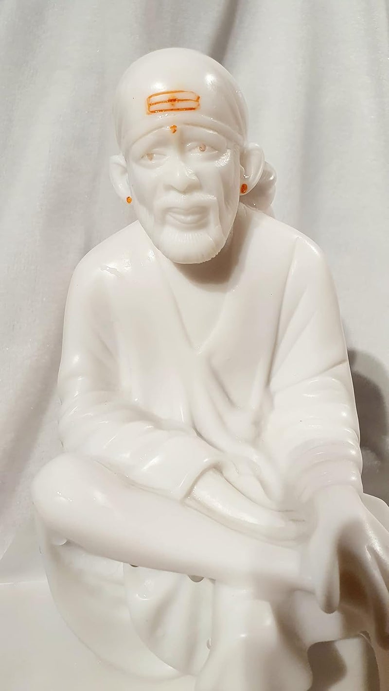 Hemant art Sai Baba Marble StatueIdolMurtiSai Baba Vastra Poshak Dress with Pagadi12 Inch White Marble - Image 3