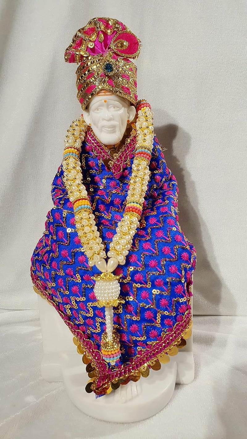 Hemant art Sai Baba Marble StatueIdolMurtiSai Baba Vastra Poshak Dress with Pagadi12 Inch White Marble - Image 2