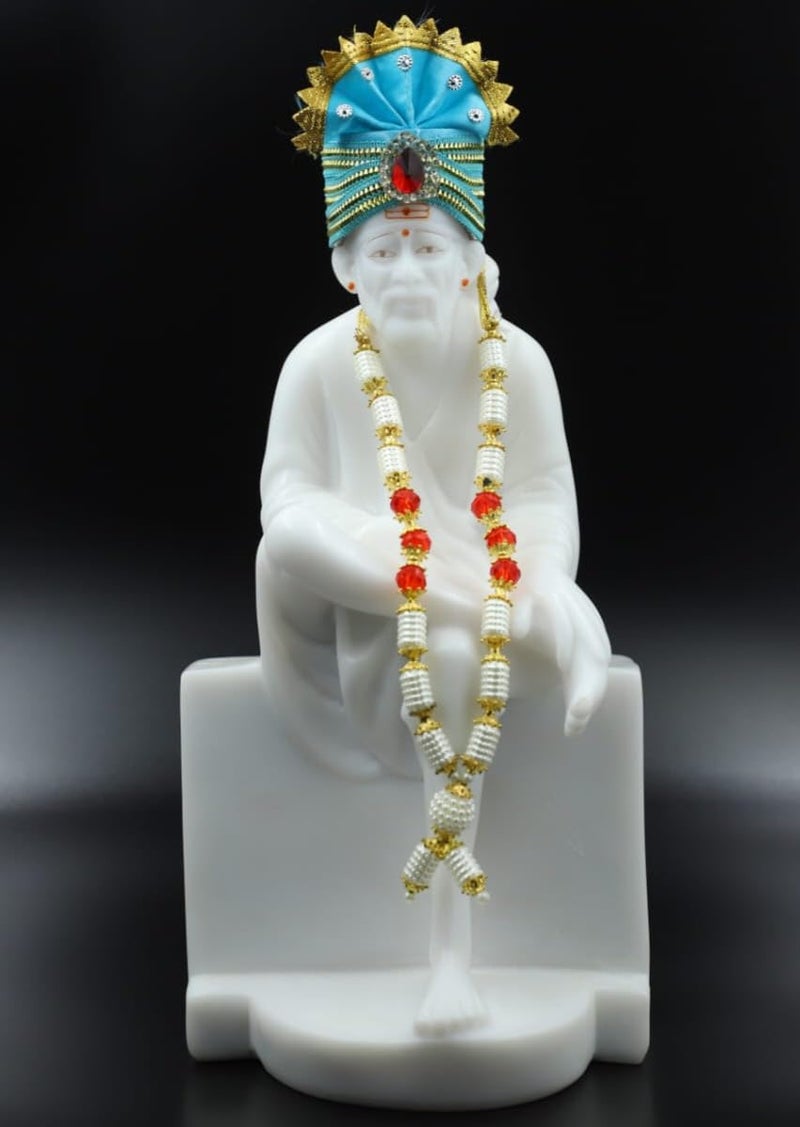 Hemant art Sai Baba Marble StatueIdolMurtiSai Baba Vastra Poshak Dress with Pagadi12 Inch White Marble - Image 4