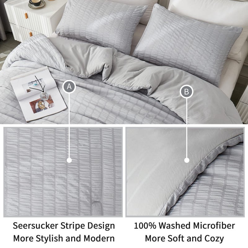 AveLom Light Gray Seersucker Twin/Twin XL Comforter Set (68x90 inches)  2 Pieces-100% Soft Microfiber Lightweight Comforter with 1 Pillowcase  All Season Down Alternative Comforter Set for Bedding - Image 4