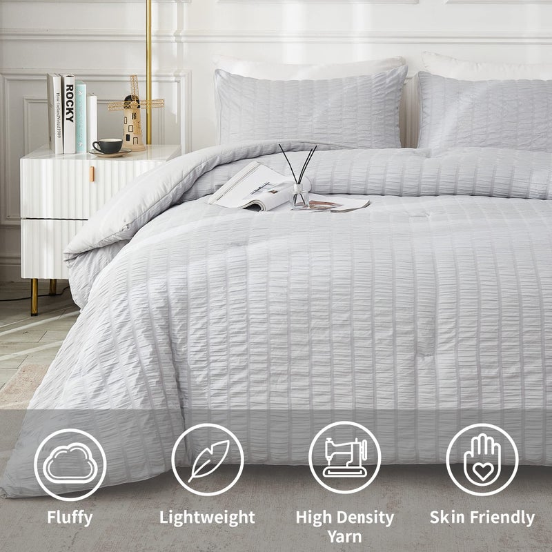 AveLom Light Gray Seersucker Twin/Twin XL Comforter Set (68x90 inches)  2 Pieces-100% Soft Microfiber Lightweight Comforter with 1 Pillowcase  All Season Down Alternative Comforter Set for Bedding - Image 2