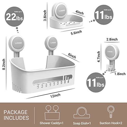 LUXEAR 4 Pack Shower Caddy Set - Suction Cup Shower Shelf+Soap Dish+Hooks - 1 Sec Installation NO-Drill Removable Powerful Waterproof Organizer - Image 2