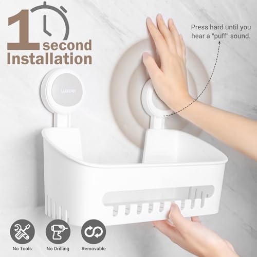 LUXEAR 4 Pack Shower Caddy Set - Suction Cup Shower Shelf+Soap Dish+Hooks - 1 Sec Installation NO-Drill Removable Powerful Waterproof Organizer - Image 3
