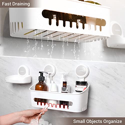 LUXEAR 4 Pack Shower Caddy Set - Suction Cup Shower Shelf+Soap Dish+Hooks - 1 Sec Installation NO-Drill Removable Powerful Waterproof Organizer - Image 5