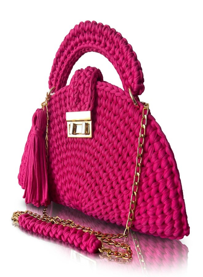 CHQEL Evening Clutch Bag for Women, Handmade Crochet Wedding Party Purse, Small Flap Formal Crossbody Handbag Evening Clutch (PINK) - Image 3