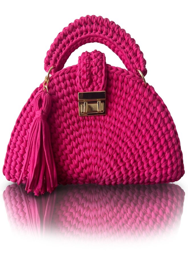 CHQEL Evening Clutch Bag for Women, Handmade Crochet Wedding Party Purse, Small Flap Formal Crossbody Handbag Evening Clutch (PINK) - Image 1