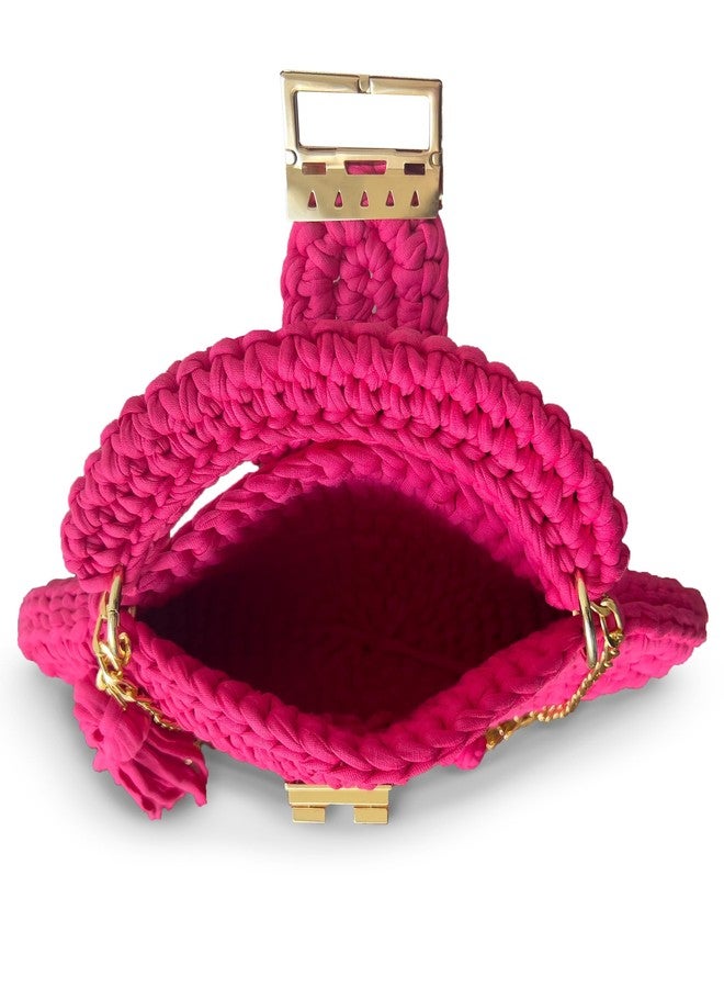 CHQEL Evening Clutch Bag for Women, Handmade Crochet Wedding Party Purse, Small Flap Formal Crossbody Handbag Evening Clutch (PINK) - Image 4
