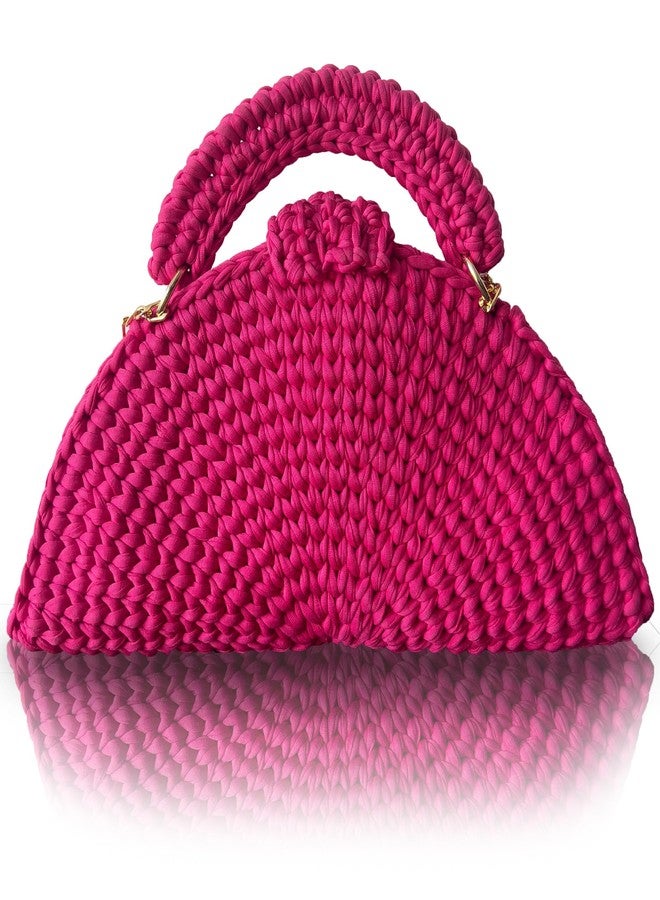 CHQEL Evening Clutch Bag for Women, Handmade Crochet Wedding Party Purse, Small Flap Formal Crossbody Handbag Evening Clutch (PINK) - Image 2