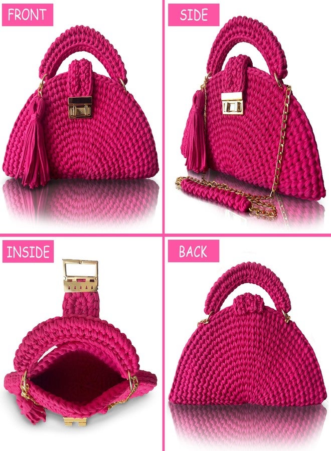 CHQEL Evening Clutch Bag for Women, Handmade Crochet Wedding Party Purse, Small Flap Formal Crossbody Handbag Evening Clutch (PINK) - Image 5