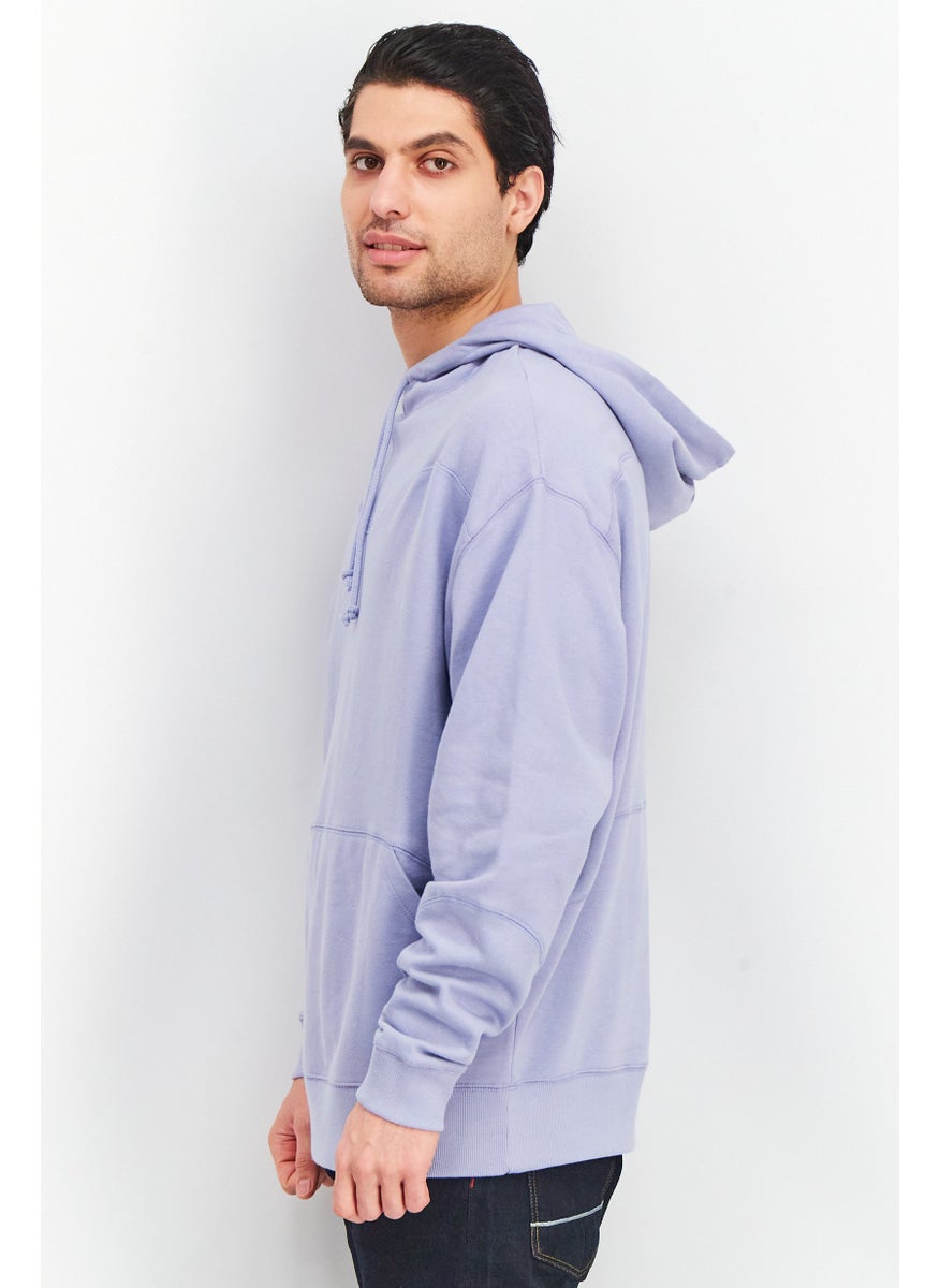 Asos Design - Men Drawstring Hooded Plain Sweatshirt, Dusty Blue - Image 1