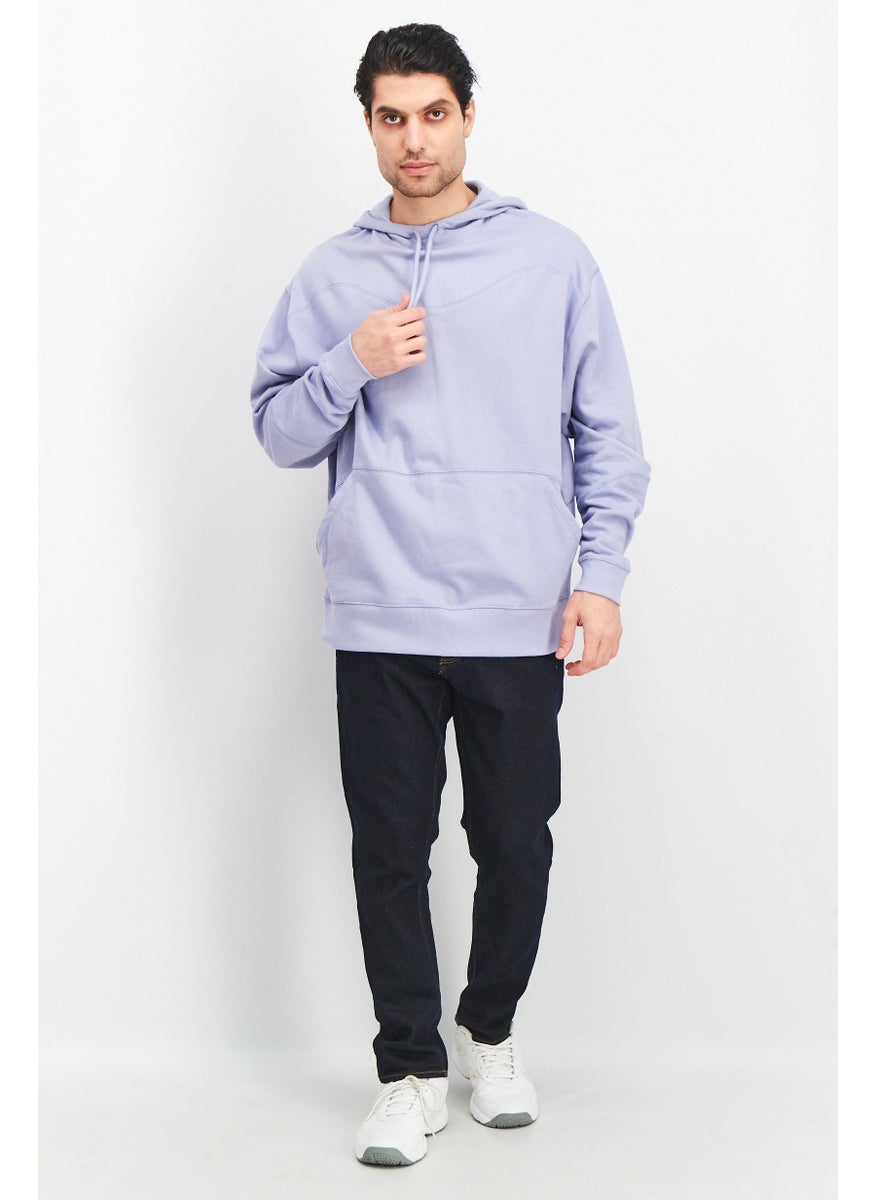 Asos Design - Men Drawstring Hooded Plain Sweatshirt, Dusty Blue - Image 1