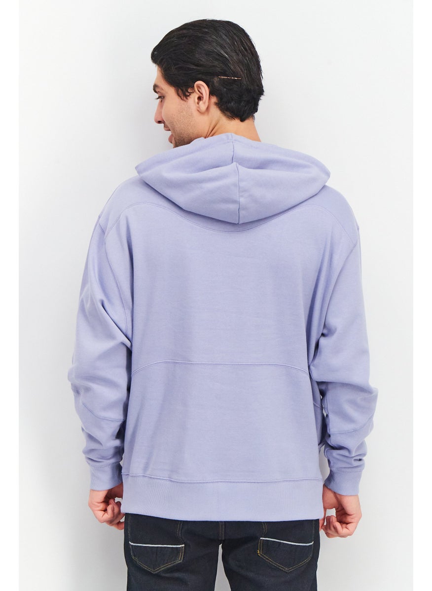 Asos Design - Men Drawstring Hooded Plain Sweatshirt, Dusty Blue - Image 1