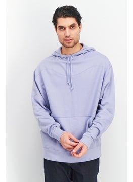 Men Drawstring Hooded Plain Sweatshirt, Dusty Blue
