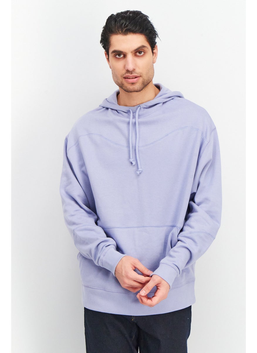 Asos Design - Men Drawstring Hooded Plain Sweatshirt, Dusty Blue - Image 1