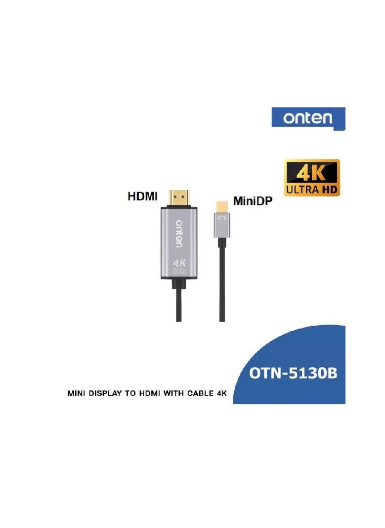 onten Onten 5130B Mini DisplayPort to 4K HDMI Cable 1.8M – High-Speed Video and Audio Transfer  - Image 2