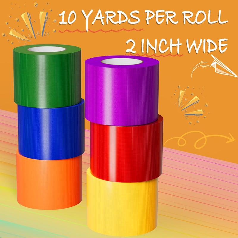 SWRT 6-Pack Rainbow Colored Duct Tape 10 Yards x 2 Inch Heavy Duty, Waterproof Color Duct Tape Tear by Hand, Strong Adhesion No Residue for DIY, Packing, Marking and Arts & Crafts - Image 2