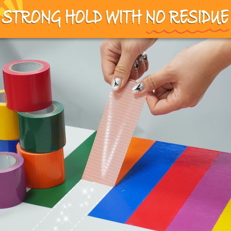 SWRT 6-Pack Rainbow Colored Duct Tape 10 Yards x 2 Inch Heavy Duty, Waterproof Color Duct Tape Tear by Hand, Strong Adhesion No Residue for DIY, Packing, Marking and Arts & Crafts - Image 4