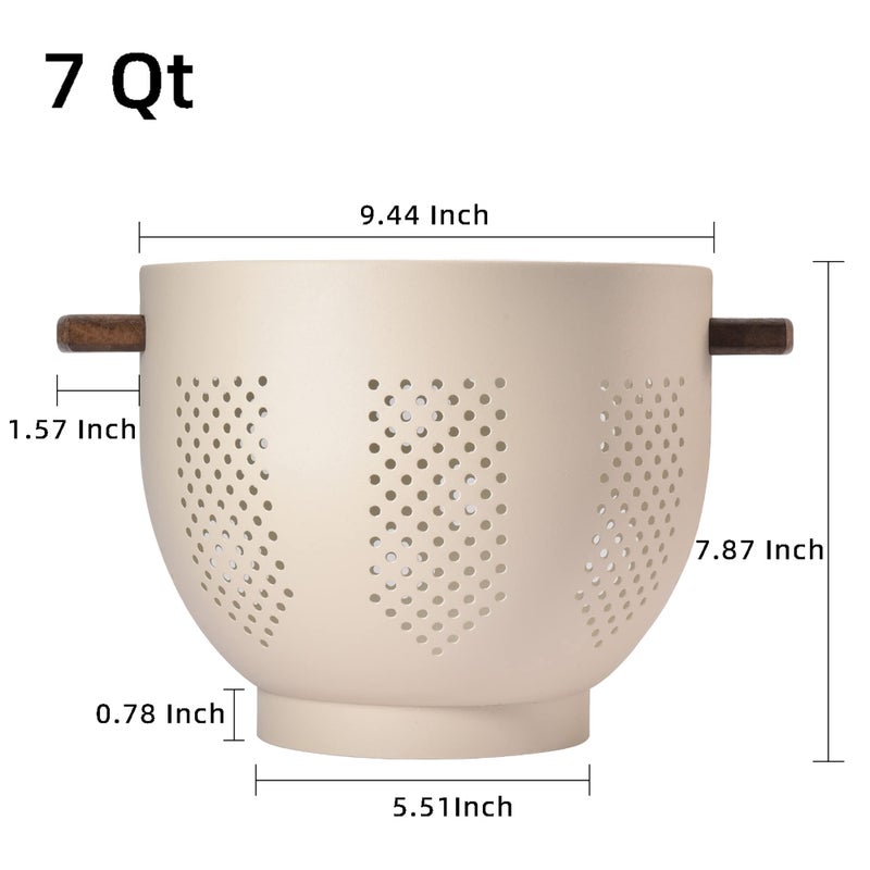 BeFare Metal Colander with Wood Handle and Stable Base, Powder Coated Steel Kitchen Strainer Basket for Draining Pasta, Vegetable and fruit(7quart,Sandyellow) - Image 2