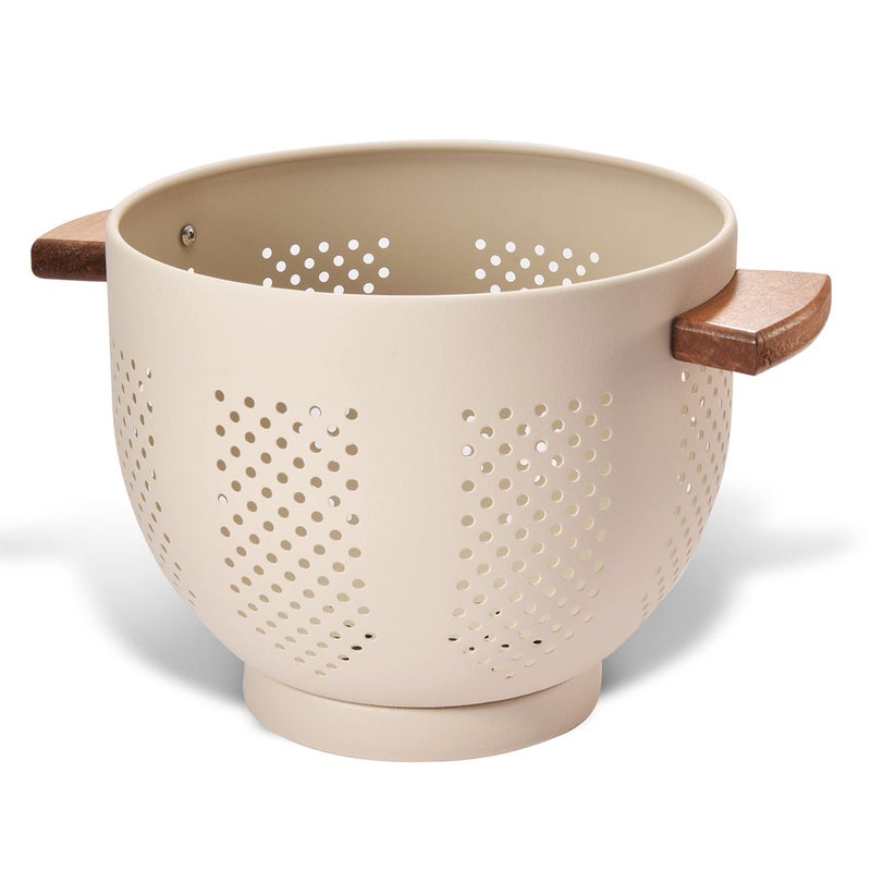 BeFare Metal Colander with Wood Handle and Stable Base, Powder Coated Steel Kitchen Strainer Basket for Draining Pasta, Vegetable and fruit(7quart,Sandyellow) - Image 1