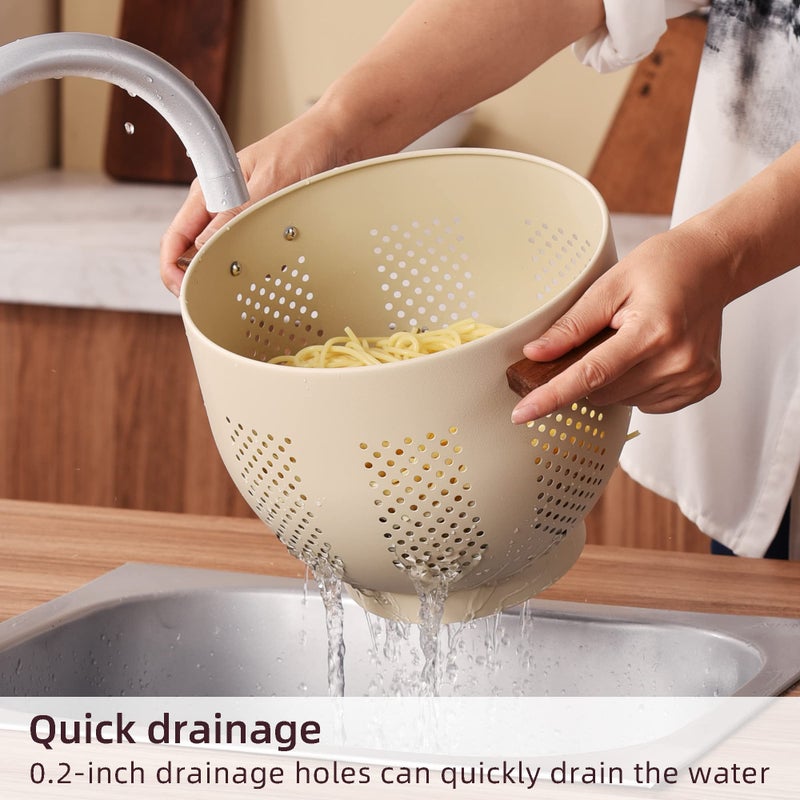 BeFare Metal Colander with Wood Handle and Stable Base, Powder Coated Steel Kitchen Strainer Basket for Draining Pasta, Vegetable and fruit(7quart,Sandyellow) - Image 3