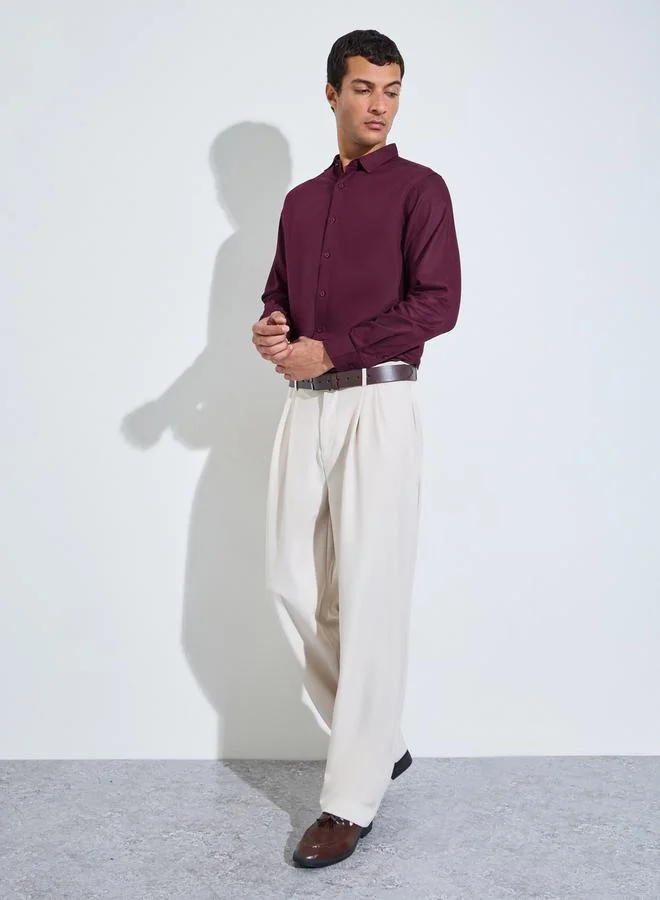 ستايلي Maroon Solid Textured Regular Fit Shirt