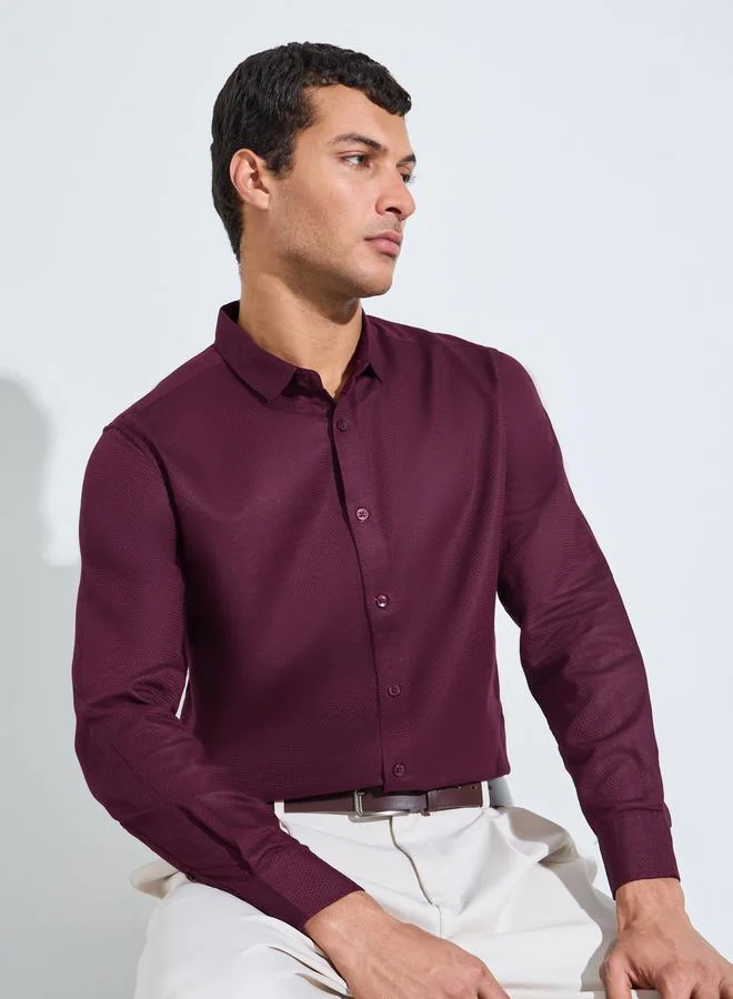 ستايلي Maroon Solid Textured Regular Fit Shirt