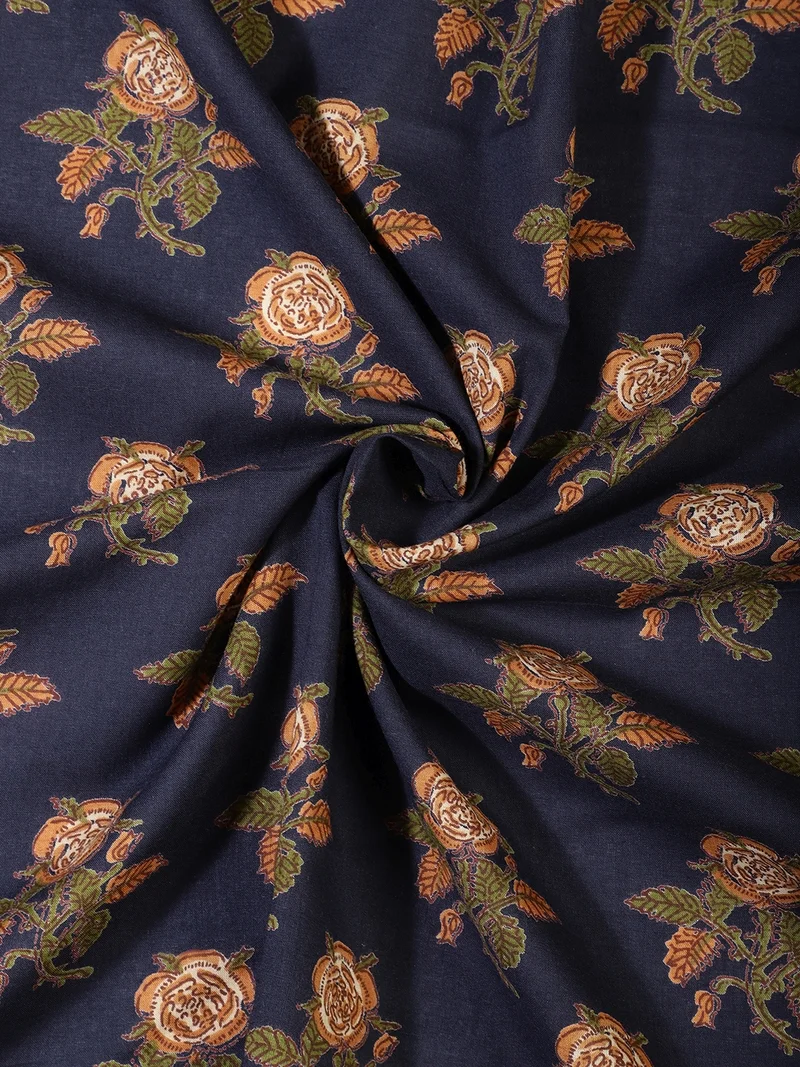 أيه كيه إس Indigo Rose Hand-Block Print Fabric