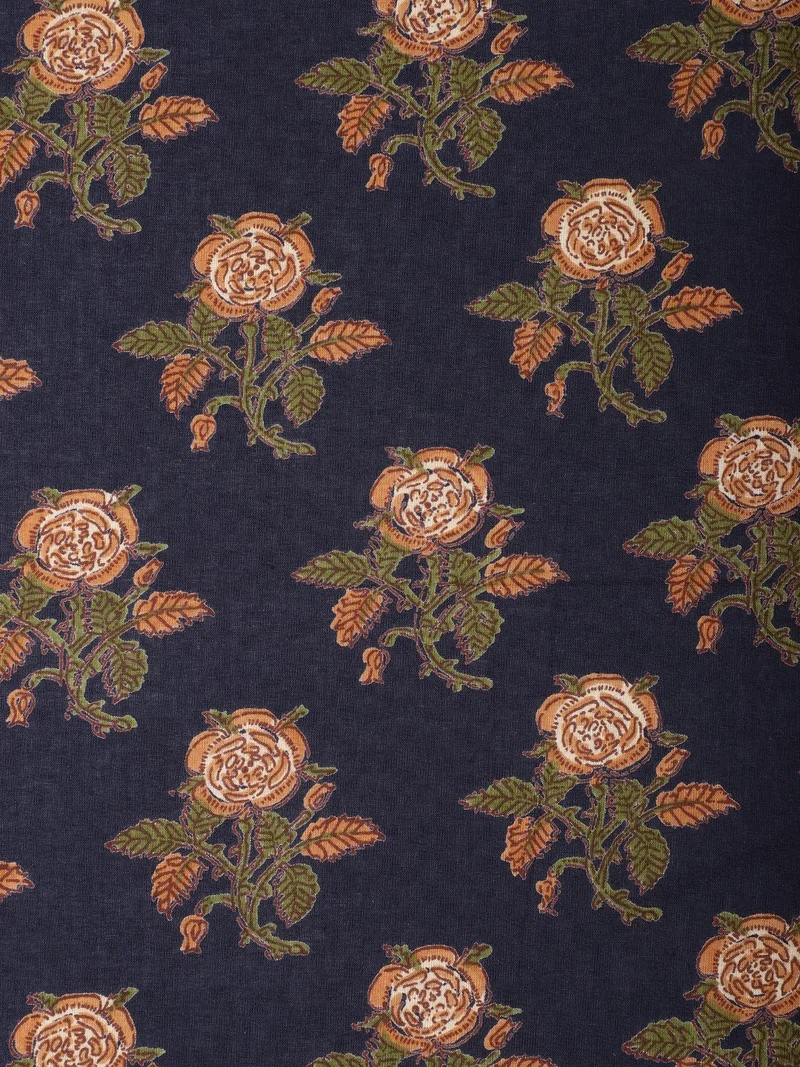 AKS  Indigo Rose Hand-Block Print Fabric  | Best Price UAE
