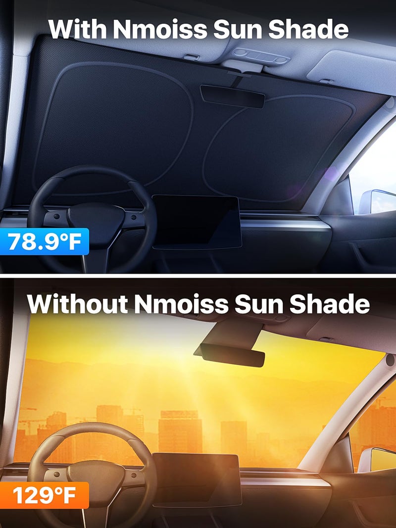 Nmoiss 2026 Upgraded Nmoiss Car Windshield Sun Shade [Dot Matrix Reflective Coating] Extended Edge No Light Leakage Design Cooling Protect Car Interior from UV Damage Small - Image 2