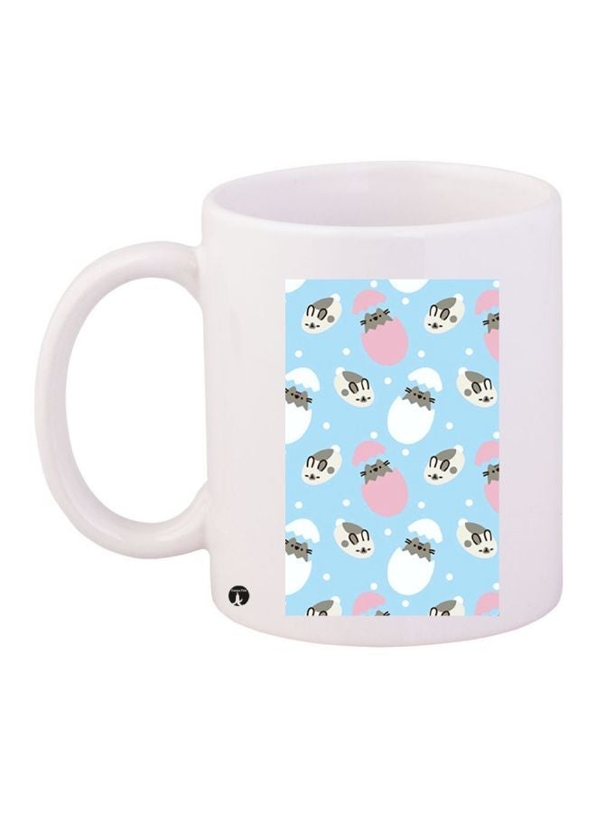 Cartoon Printed Coffee Mug White/Blue/Pink 11ounce