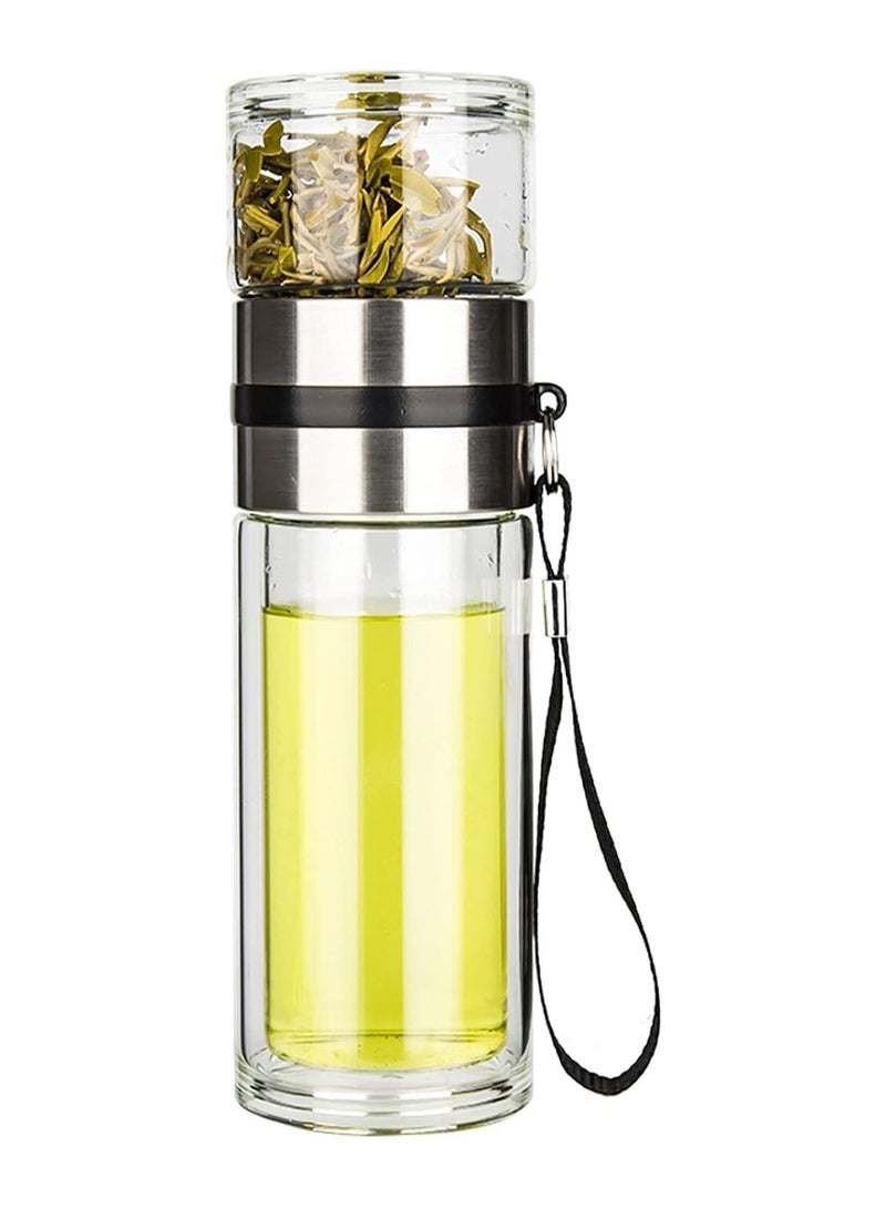 Glass Tea Infuser Bottle Tea Flood Cup Double Wall Borosilicate Portable Travel Tumbler Mug Leakproof for Loose Leaf Flower Herbal Tea Bags 13 OZ/380ML  - Image 1
