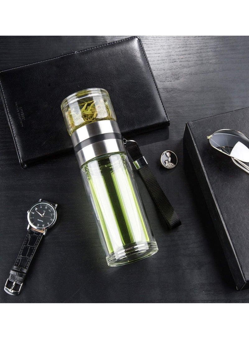 Glass Tea Infuser Bottle Tea Flood Cup Double Wall Borosilicate Portable Travel Tumbler Mug Leakproof for Loose Leaf Flower Herbal Tea Bags 13 OZ/380ML  - Image 2