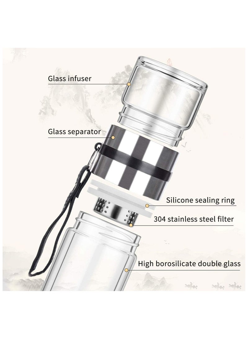Glass Tea Infuser Bottle Tea Flood Cup Double Wall Borosilicate Portable Travel Tumbler Mug Leakproof for Loose Leaf Flower Herbal Tea Bags 13 OZ/380ML  - Image 4