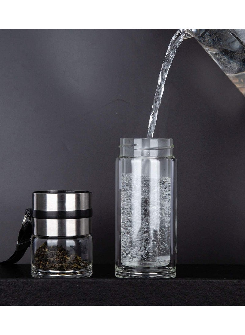 Glass Tea Infuser Bottle Tea Flood Cup Double Wall Borosilicate Portable Travel Tumbler Mug Leakproof for Loose Leaf Flower Herbal Tea Bags 13 OZ/380ML  - Image 5