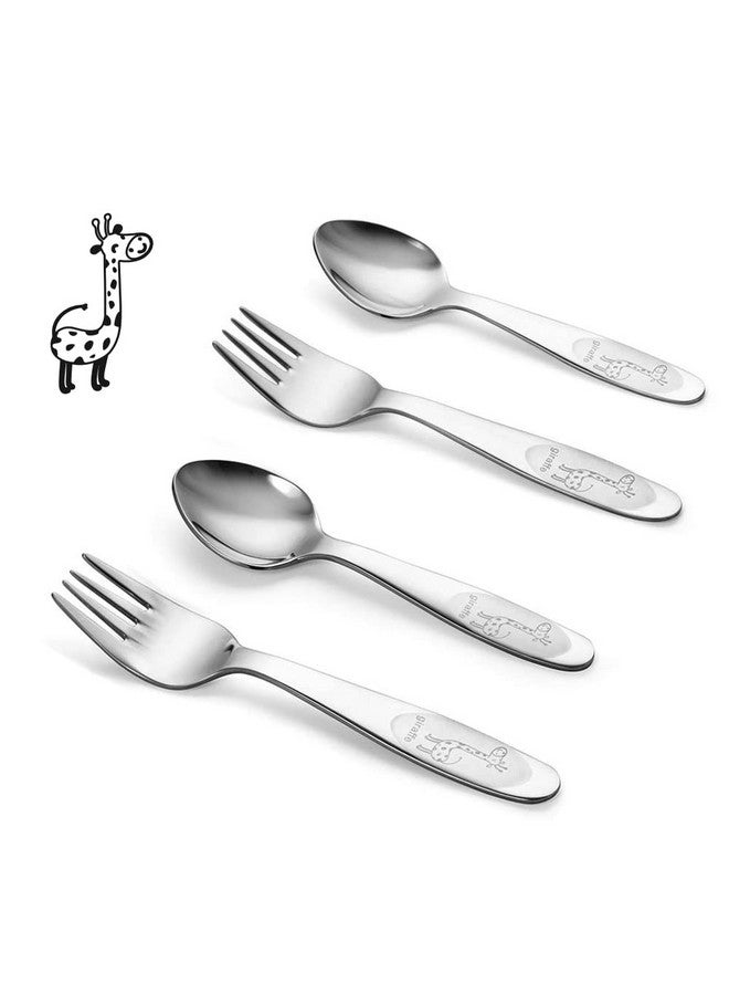 FUNNUO 4 Piece Toddler Utensils Set - Stainless Steel Baby Forks & Spoons with Smooth Rounded Edges | Self-Feeding Training Tools for Babies 12-24 Months | Dishwasher Safe Silverware Set - Image 1