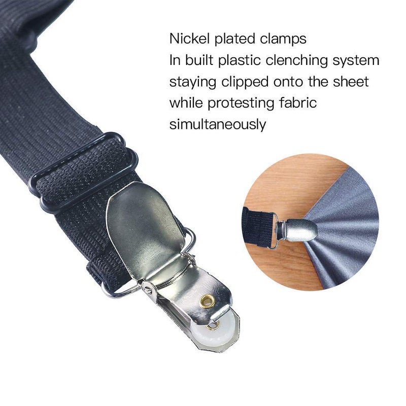 Shelzi Bed Sheet Holder Straps Adjustable Bed Sheet Fastener and Triangle Elastic Mattress Sheet Clips Suspenders Grippers Fasteners Heavy Duty Keeping Sheet Place for Bedding Mattress 4 pcs Black - Image 3
