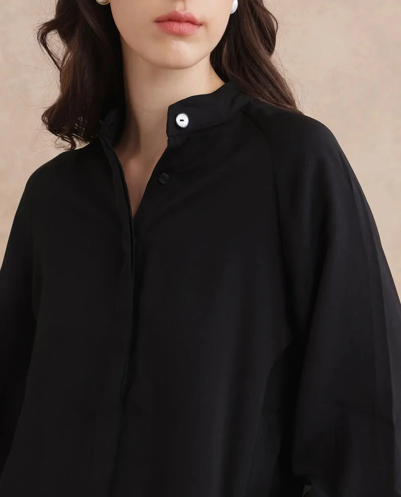 Rareism Women's Poly Blend Cuffed Sleeve Top