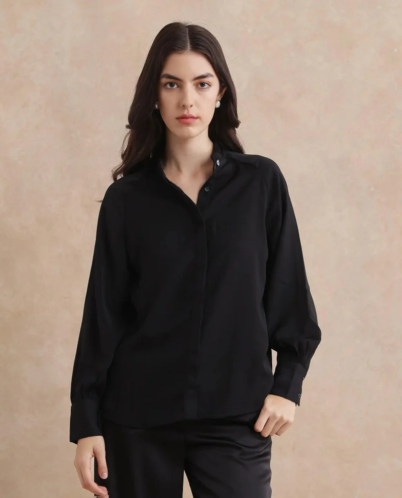 Rareism Women's Poly Blend Cuffed Sleeve Top